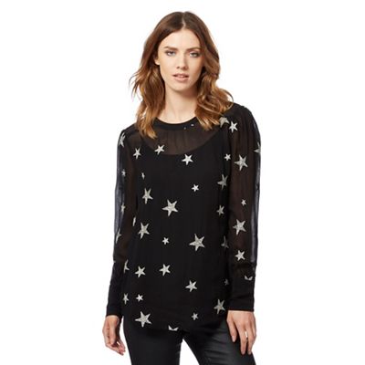 Nine by Savannah Miller Black star embroidered blouse